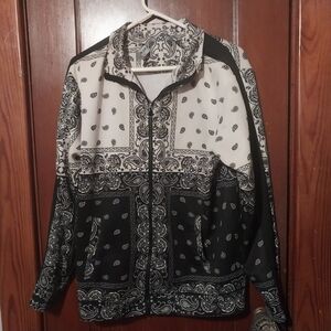 Mens Rebel Minds Black and White Paisley Jacket Size L.